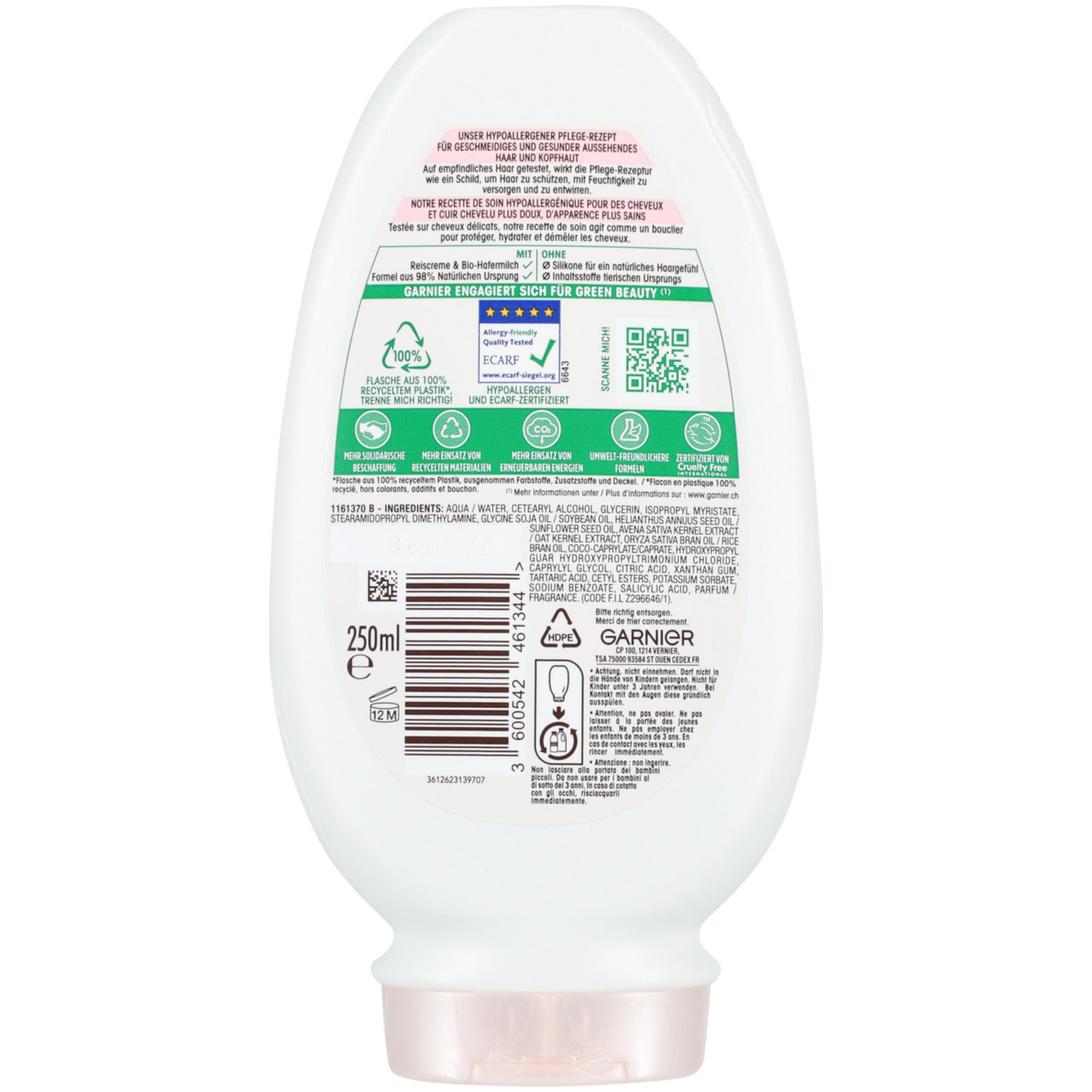 Garnier Ultra Doux Sanfte Hafermilch Spülung, mit reiscreme und hafermilch