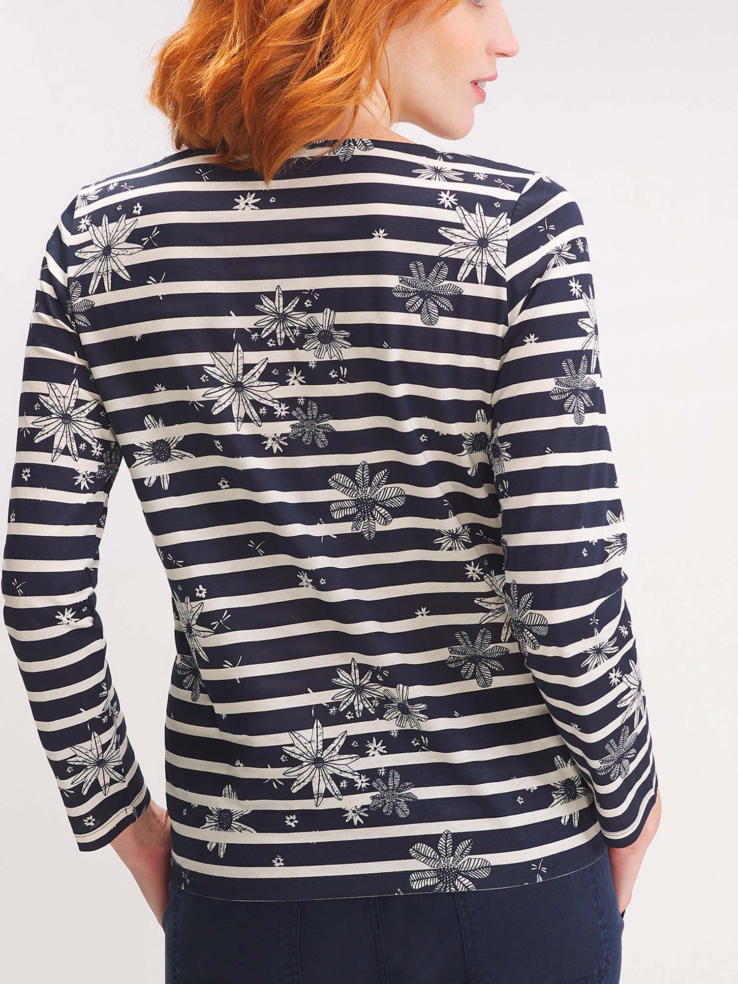 Tee Shirt Femme A Rayures Manches Longues Marine