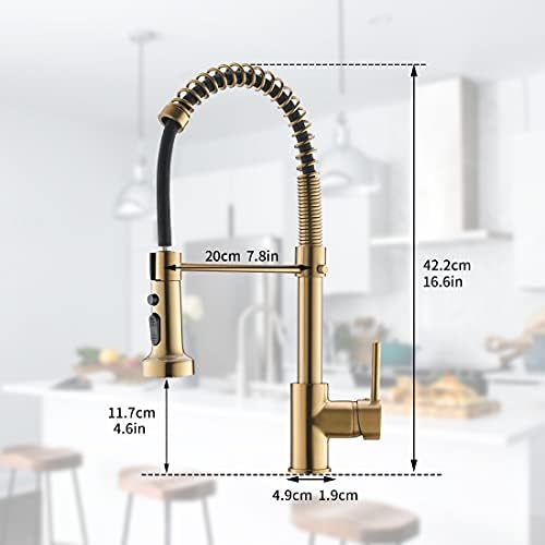 TIMACO Robinet de cuisine Pivotant à 360° Doré brossé Avec douchette extractible Mitigeur de commande ordinaire du commerce : Bricolage