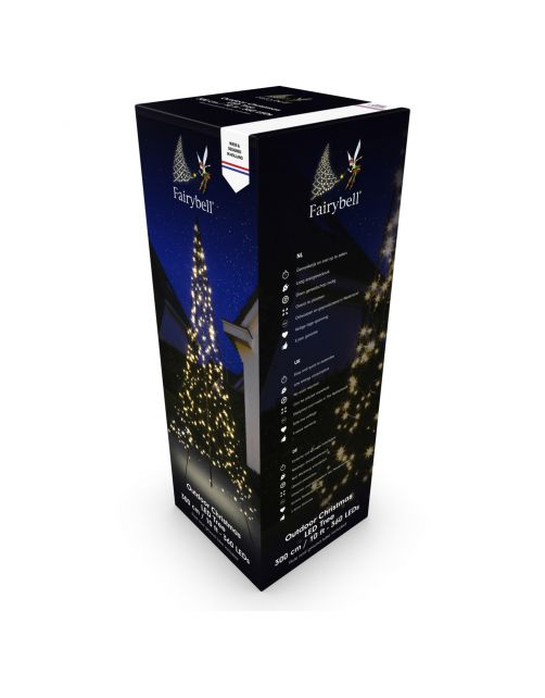 Fairybell Vlaggenmast Kerstboom - Kerstverlichting - 300 cm Warm Wit 360 led