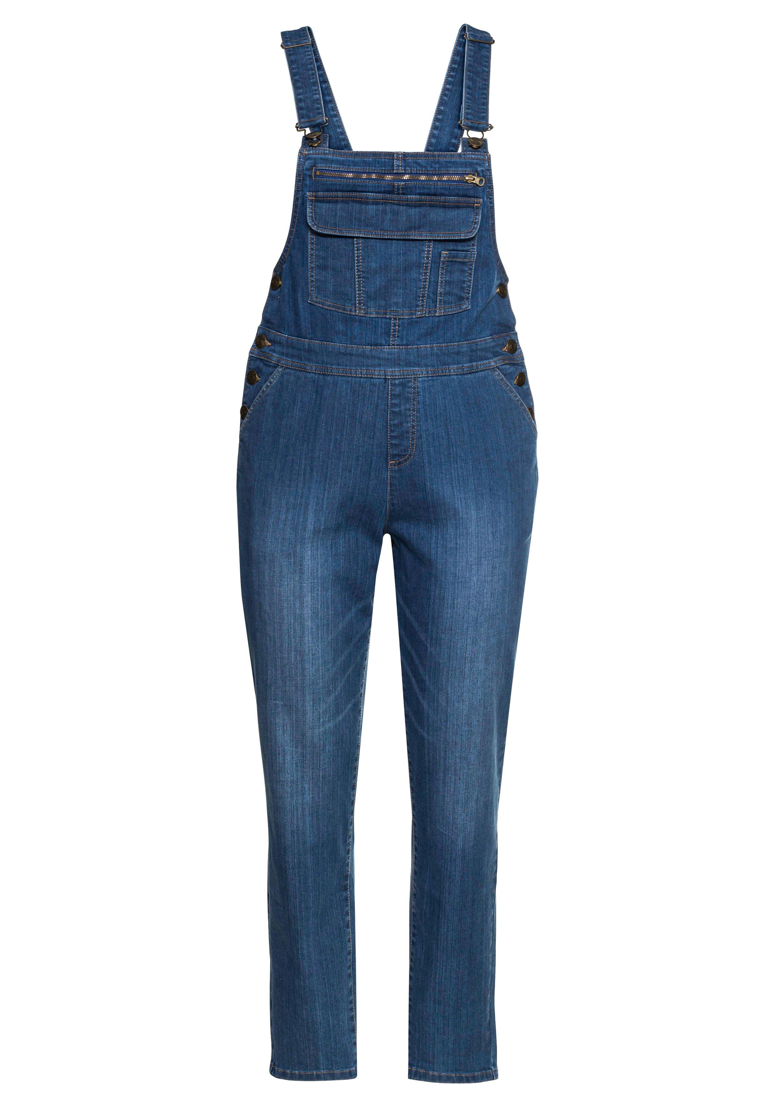 Jeans-Latzhose mit Brusttasche und seitlichem Einsatz