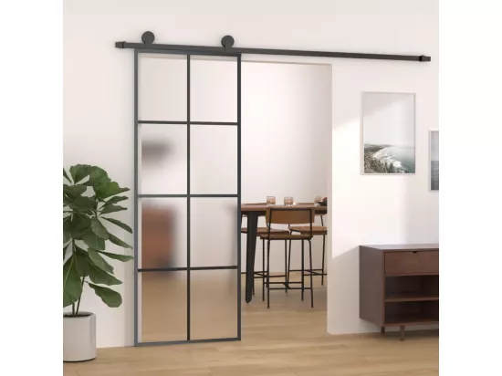 Porte coulissante Aluminium et verre ESG 76x205 cm Noir