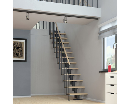 Pertura Spiros Antraciet Middentrap, Recht, 75 cm, Balustrade van esdoorn gelamineerd hout, Gelakt, 11 Treden / 12 Stijgers