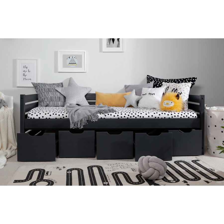 TICAA Sofabett Naomi inkl. 5x Schubkästen, 90x200 Grau