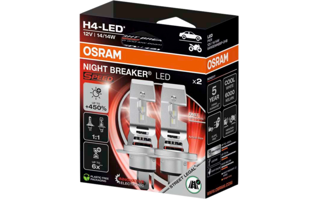Osram Night Breaker LED Speed H4 450 LED Autoscheinwerferlampe mit 240 m Leuchtweite