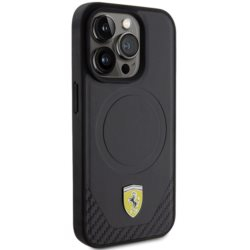 iPhone 15 Pro MagSafe Leder Hardcase Hülle Metall Logo (FEHMP15LPTEK) - Schwarz