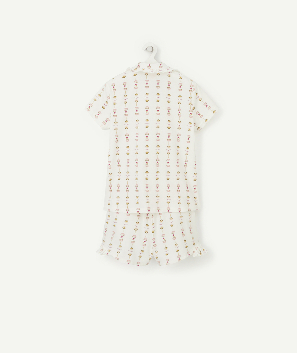 PYJAMA FILLE EN COTON BIOLOGIQUE BLANC IMPRIMÉ FLORAL