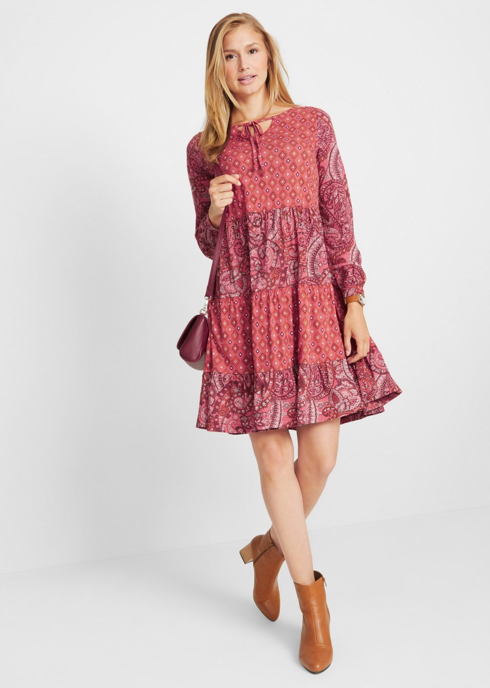 Robe courte en jersey en mélange coton viscose, trapèze
