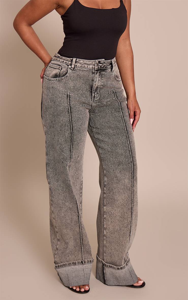Gris Cendré Jean Large Taille Haute En Denim Stretch Avec Pinces Et Ourlet Retroussé Shape