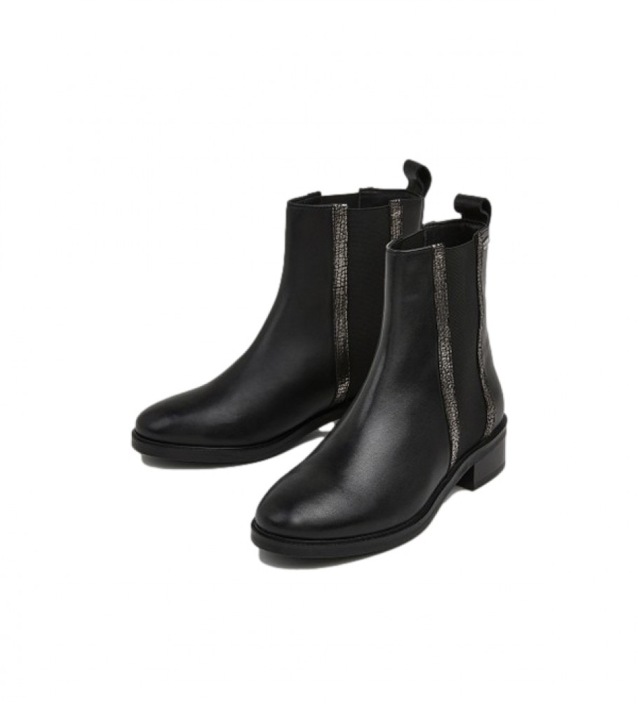 Botas de cano curto Pepe Jeans Bowie em couro preto.