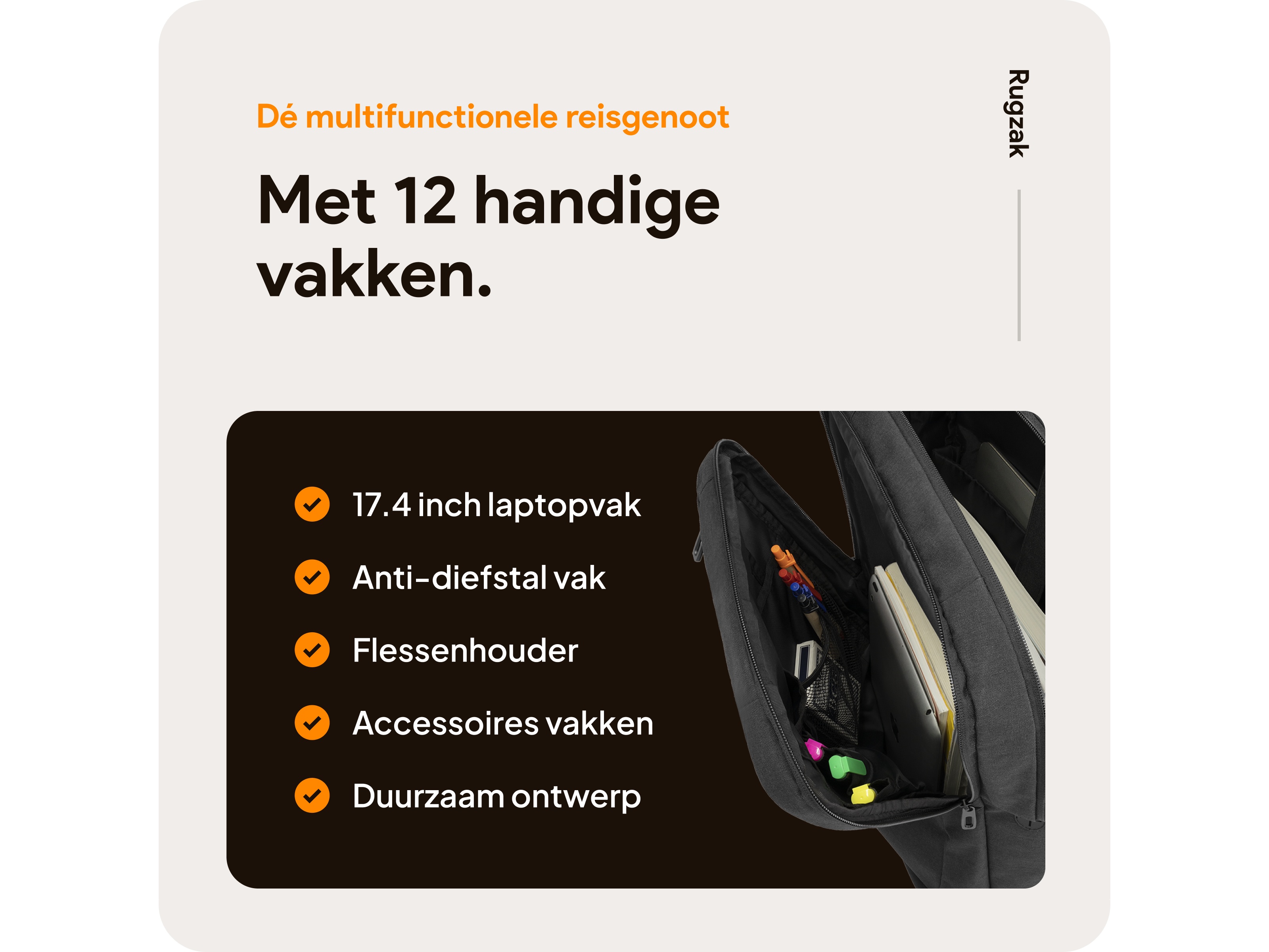 Thousandtravelmiles 26 liter rugzak met laptopvak - Black
