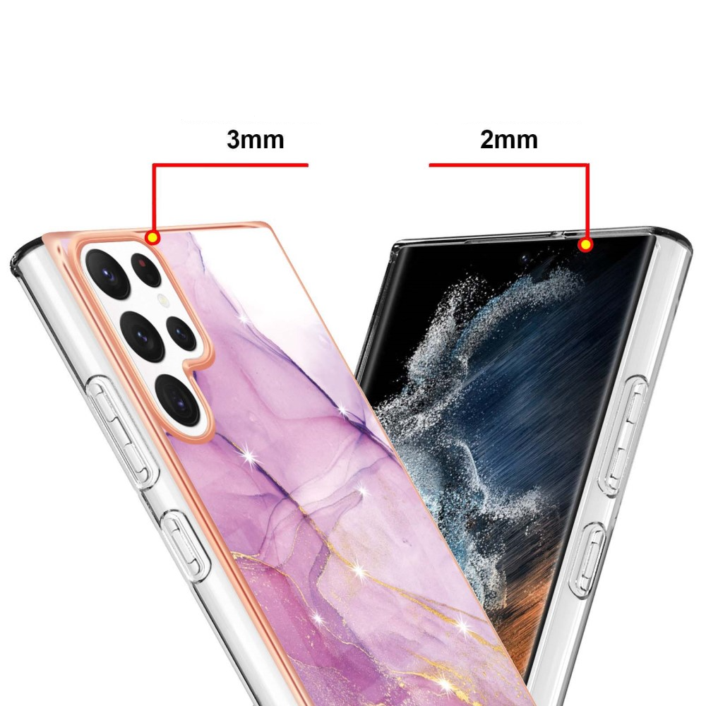 Samsung Galaxy S23 Ultra 5G Gummi Case Hülle Galvanisierter Rahmen Marble Marmor Design - Pink / Roségold