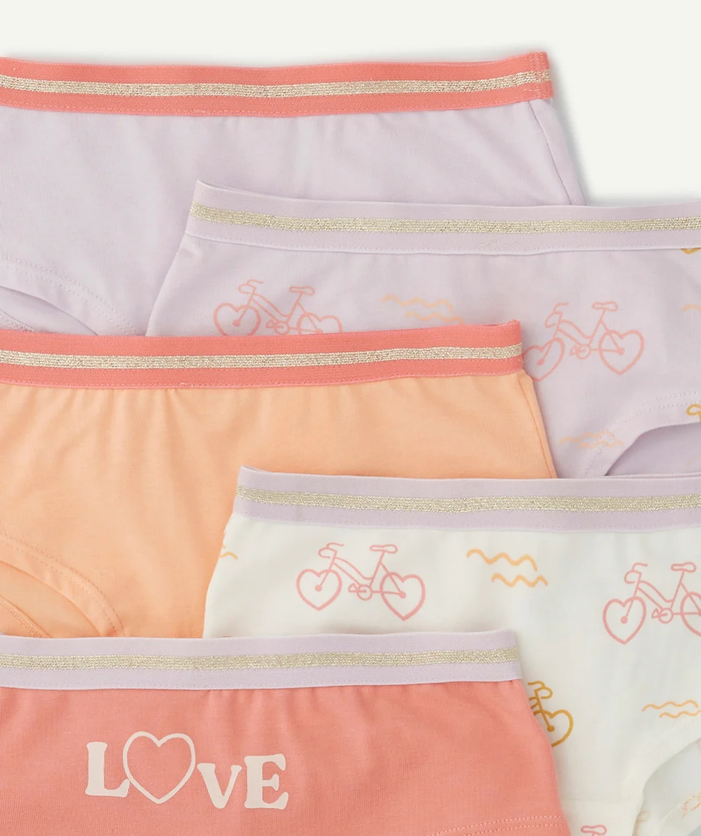 LOT DE 5 SHORTIES FILLE EN COTON BIO IMPRIMÉS VÉLOS ET UNIS