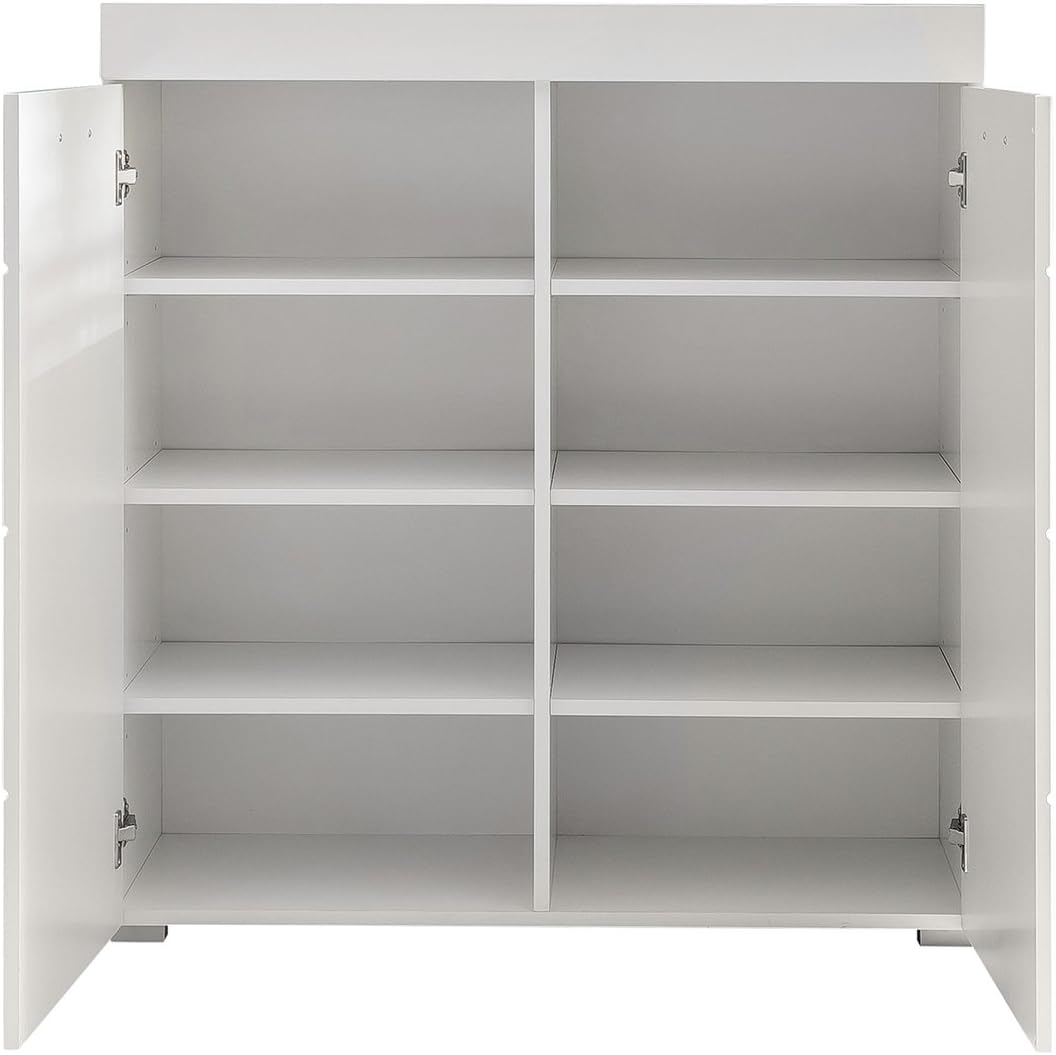 trendteam smart living - Amanda - Kommode - Weiß/Weiß Hochglanz - Schuhschank mit Platz für bis zu 16 Schuhpaare - (BxHxT) 91 x 97 x 38 cm - silberfarbene Griffe