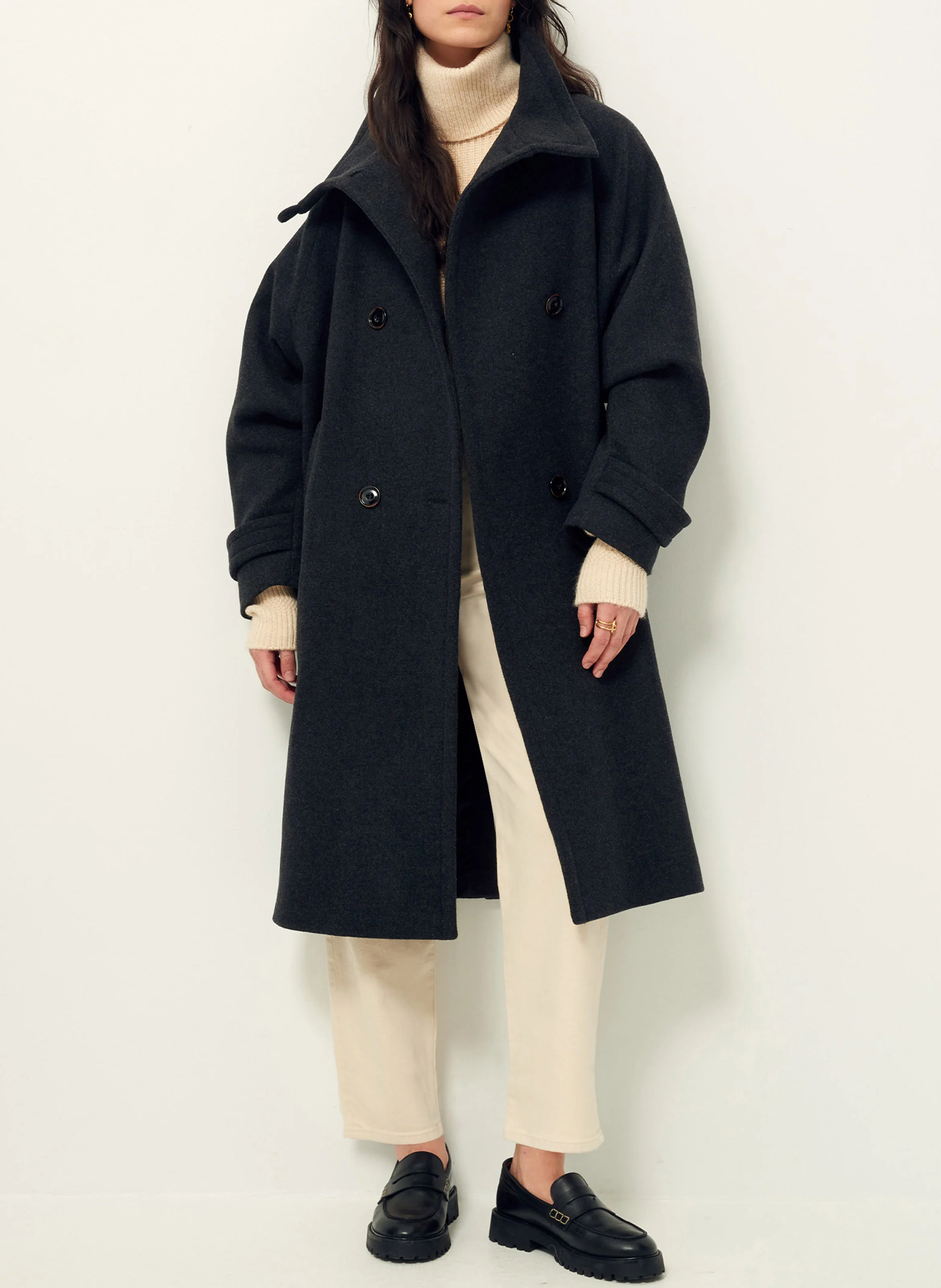 BLEECKO - Manteau col montant en laine mélangée | Noir