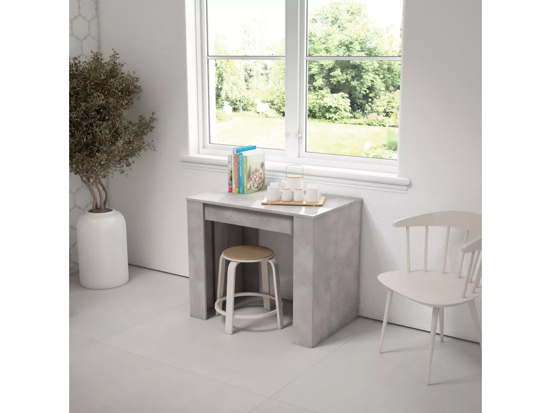 Table console extensible, 300 cm, Pour 14 personnes, Table à Manger, Ciment