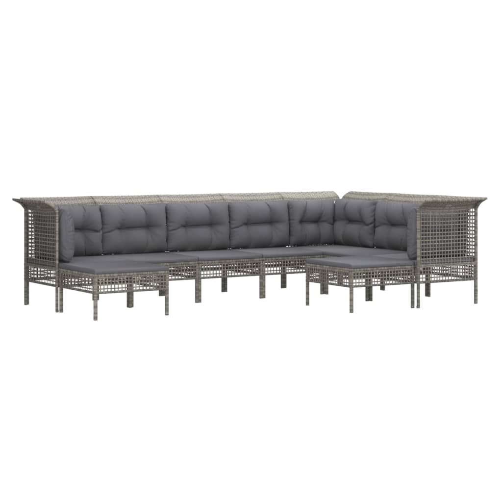 Salon de jardin meuble d'extérieur ensemble de mobilier 9 pièces avec coussins gris résine tressée