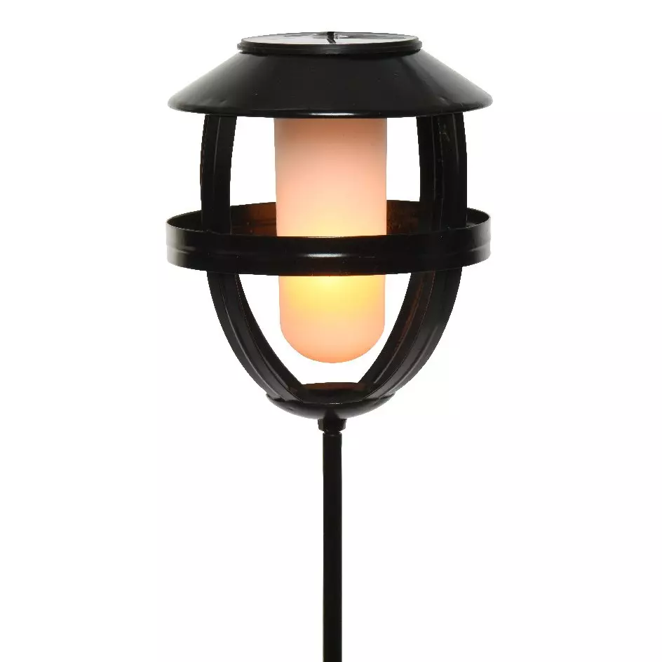 Borne de jardin solaire LED (H80 cm) Effet flamme Noir