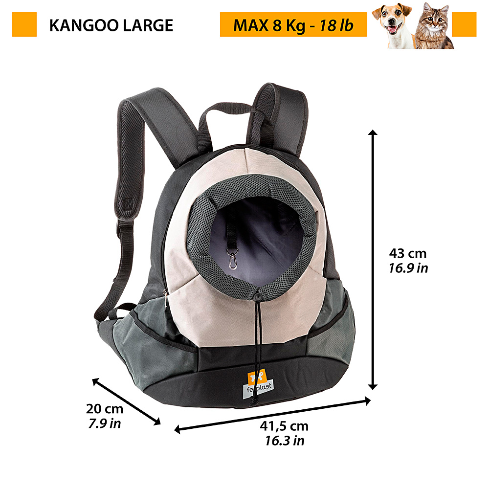Sac à dos transport pour petits chiens kangoo large, épaules rembourrées, matériau robuste et durable, gris