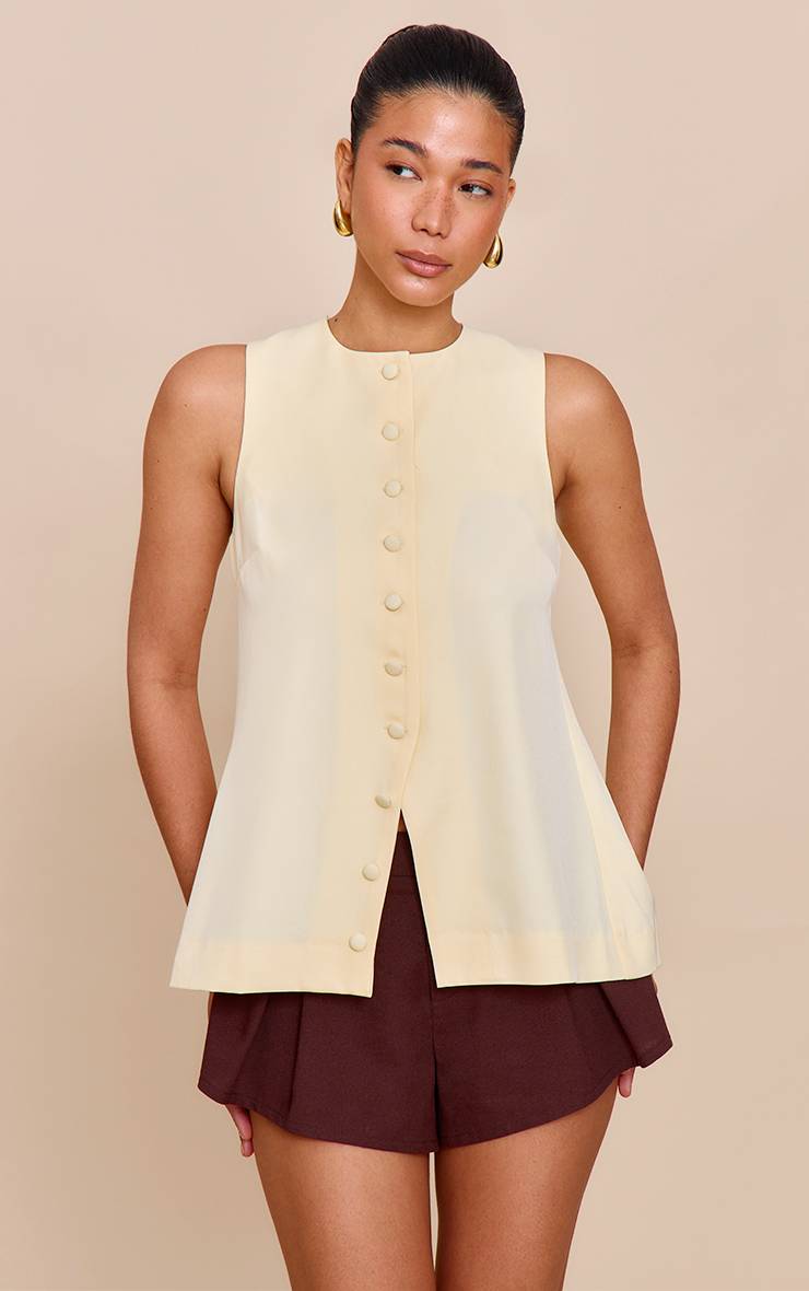 Butter Yellow Gilet Long Tissé Boutonné