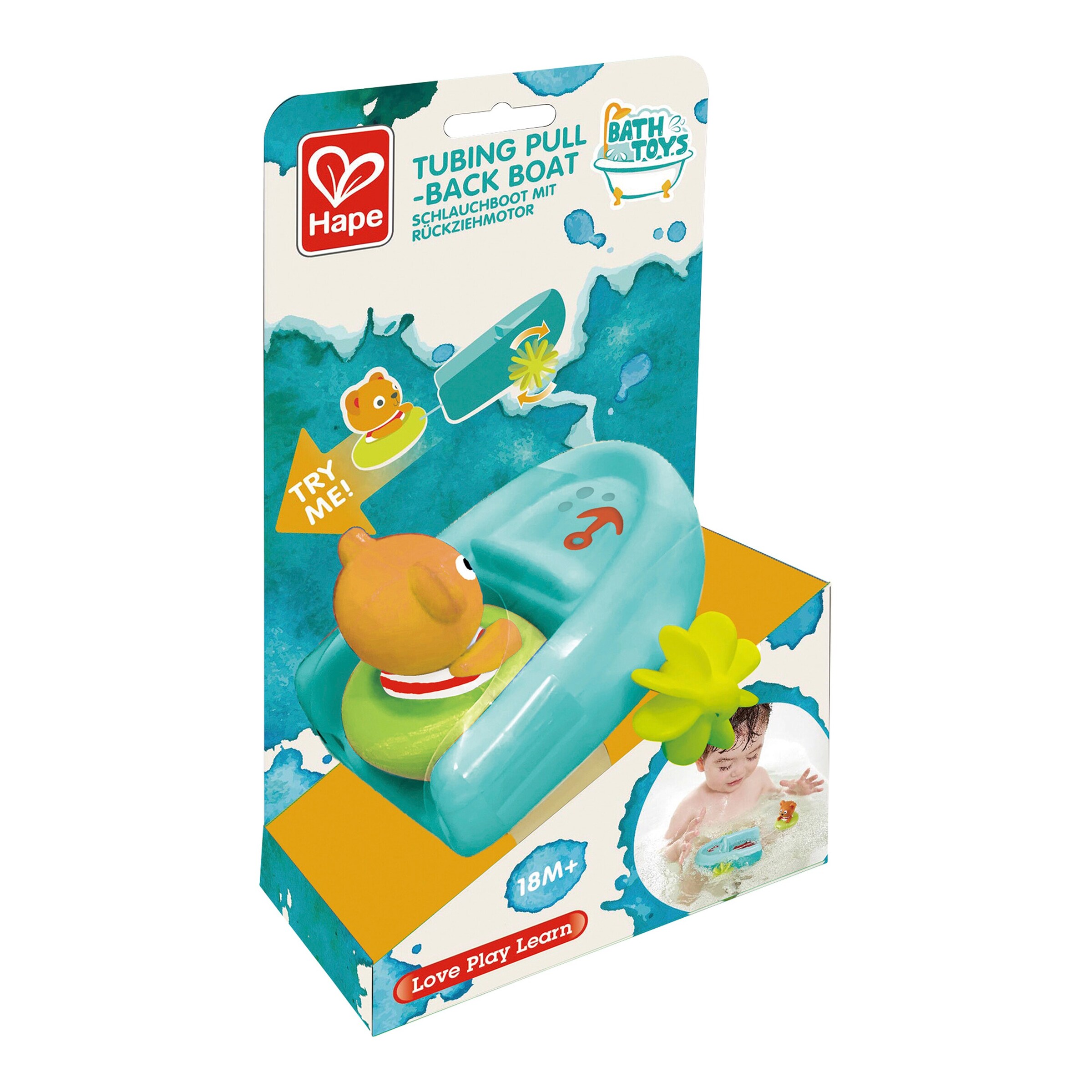 Hape Badespielzeug Schlauchboot mit Rückziehmotor