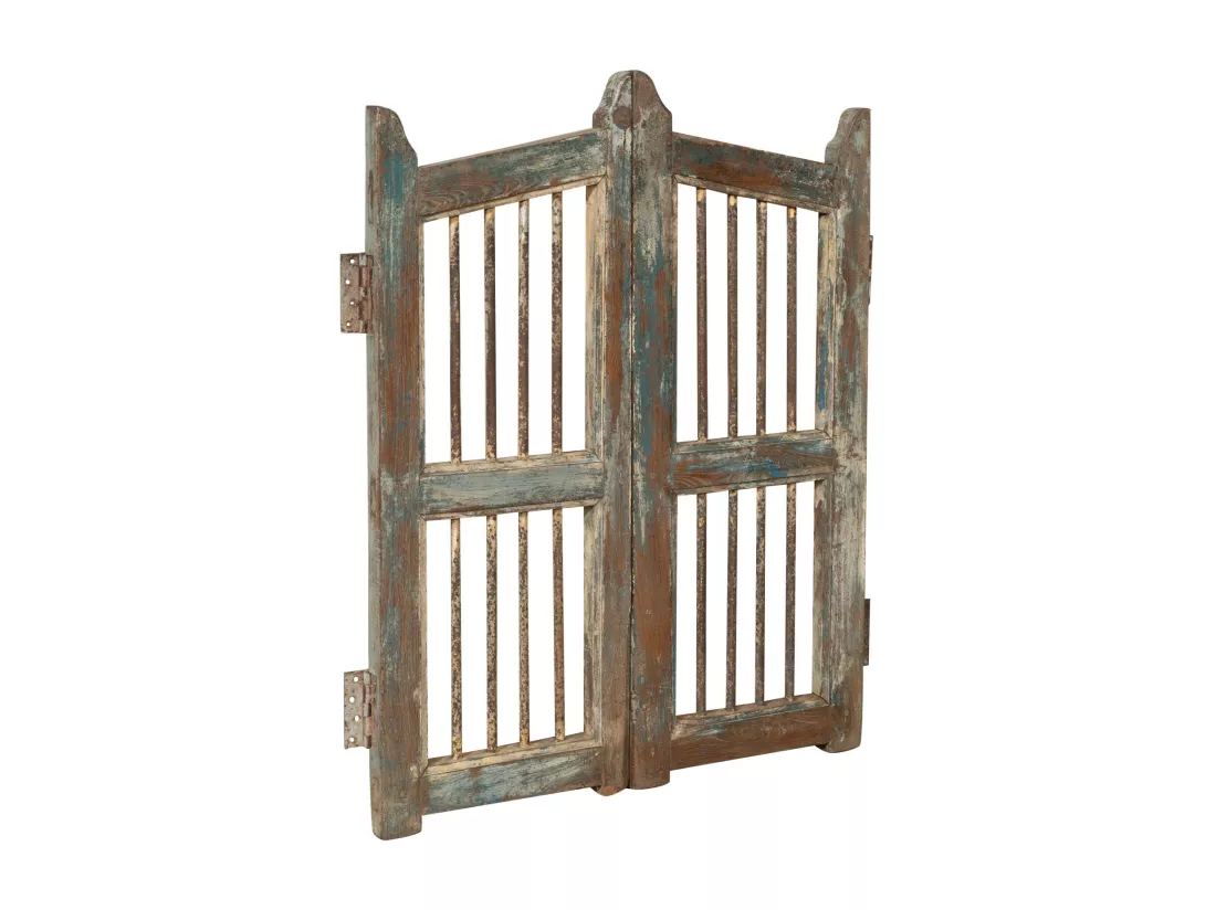 BISCOTTINI Portail - Bois Massif et Fer Finition Antique - Clôture en Fer - Portail en Métal - Porte Décorative - Portail d'Entrée - Clôture en Bois - Intérieur et Extérieur - 74x5x99cm
