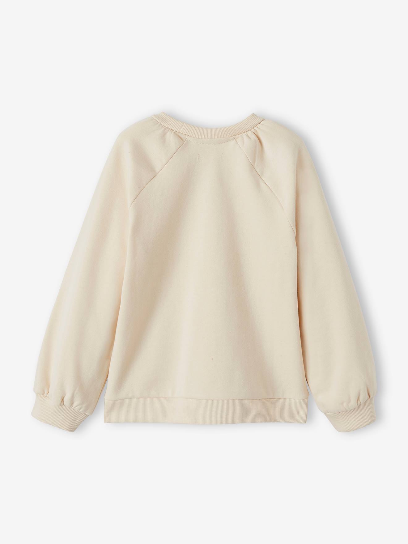 Blusa de moletom feminina com detalhes delicados e mangas franzidas, bege claro liso.