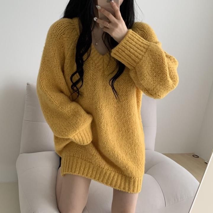 Cerauno - V-hals effen oversized trui