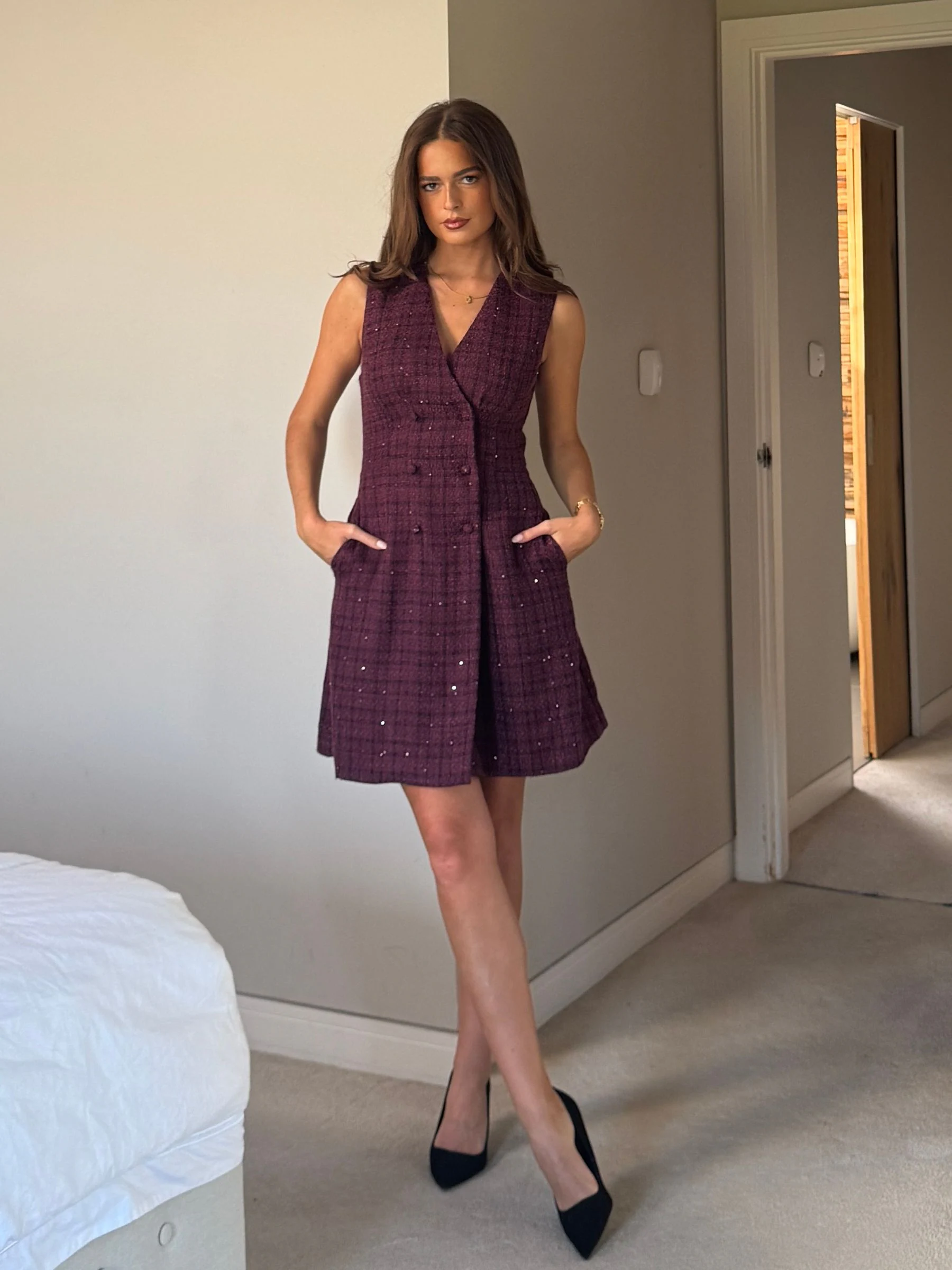 Girl In Mind Hazel Tailored Sequin Tweed Mini Dress