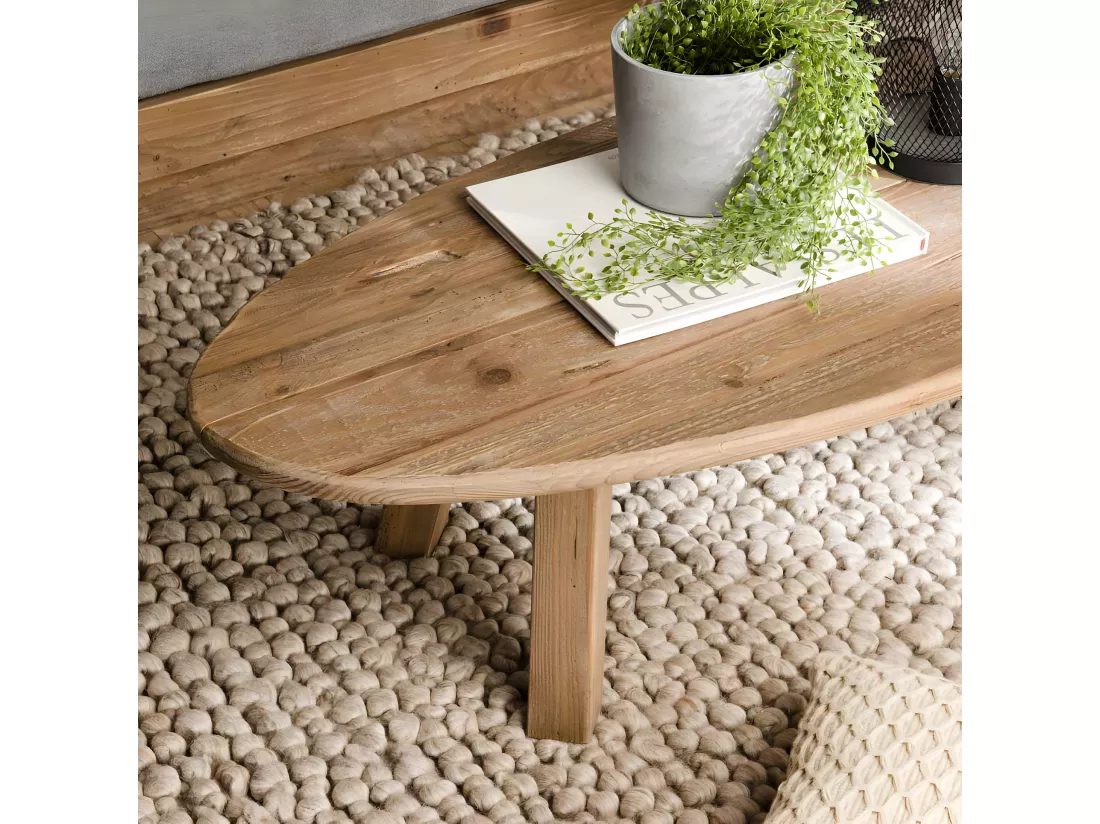 ANDRIAN - Table basse ovale marron bois Pin recyclé
