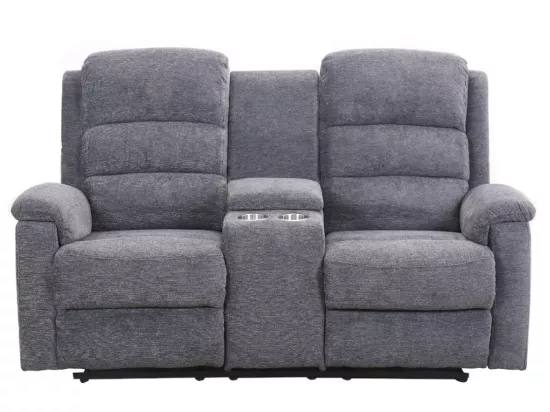 Canapé 2 places relax électrique avec tablette en tissu anthracite NEVERS