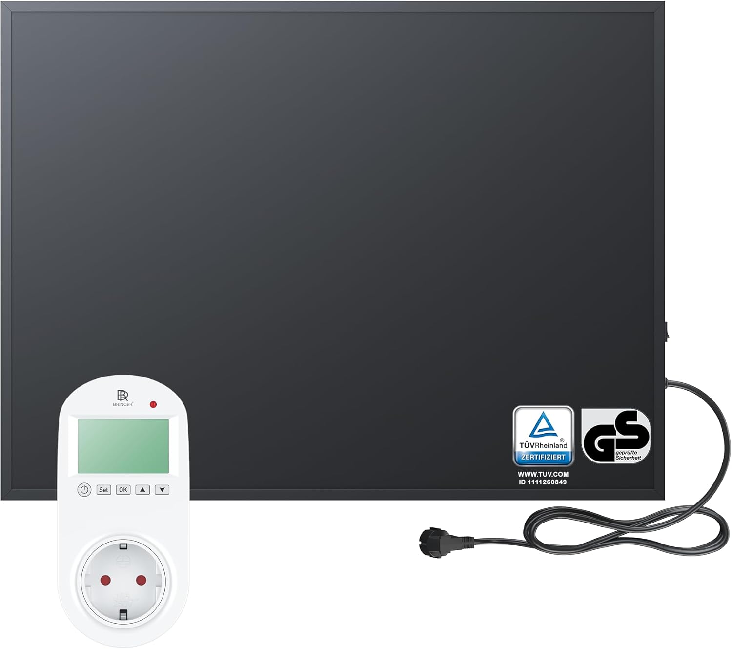 BR Bringer Infrarotheizung 450 Watt - mit Steck-Thermostat - Infrarot Elektroheizung Energiesparend - TÜV & GS - Deutsche Qualitätsmarke (schwarz)