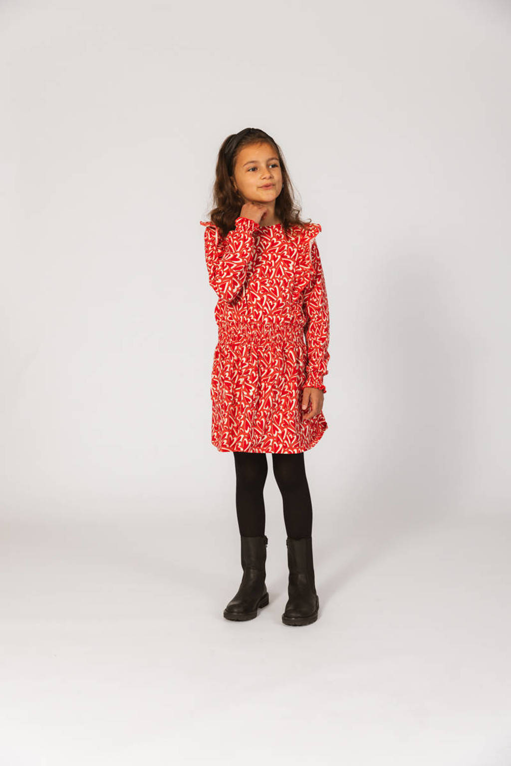Quapi jurk WANDY met all over print en ruches rood/wit