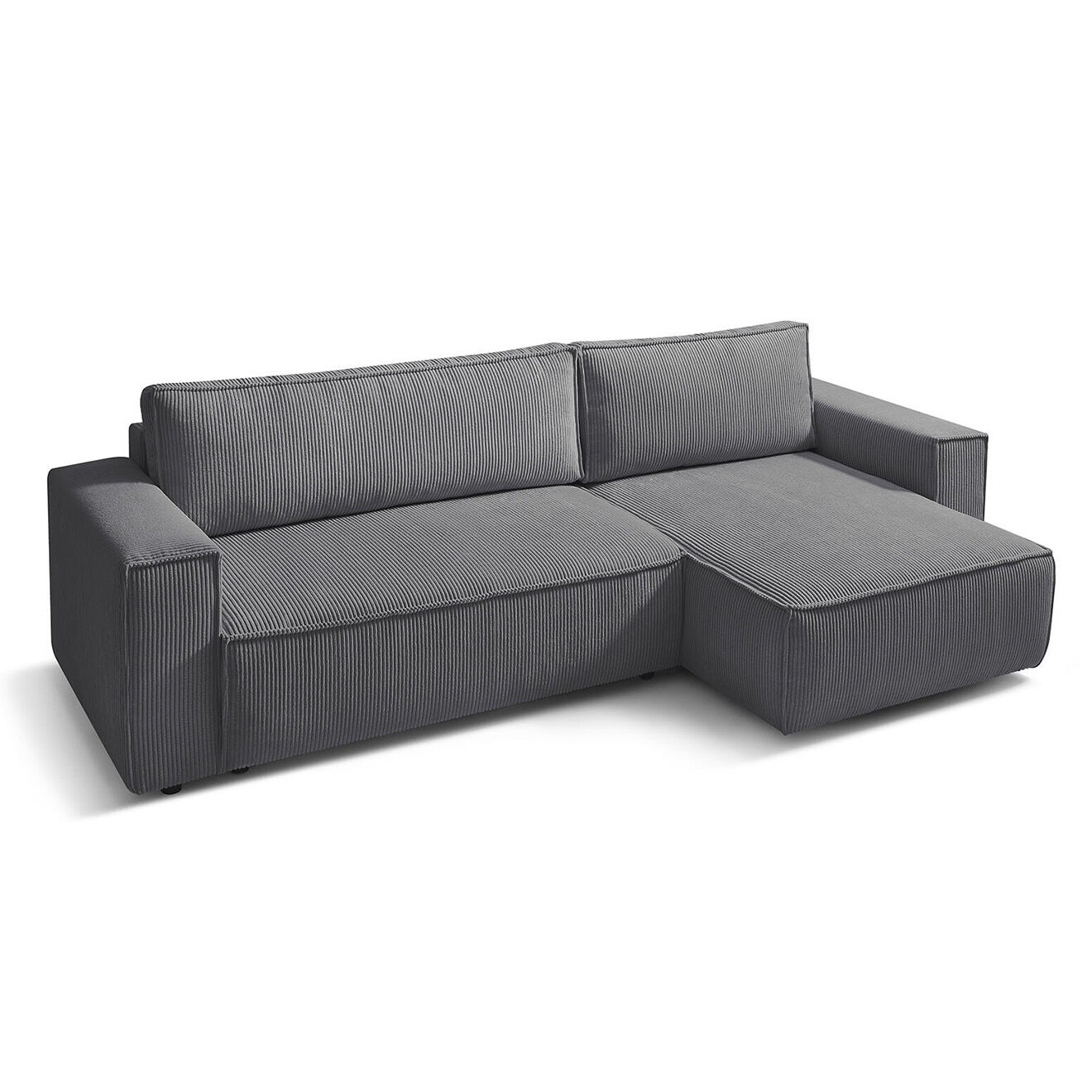 Bobochic Canapé d'angle convertible reversible Nihad en velours côtelé gris foncé - 282x153 cm