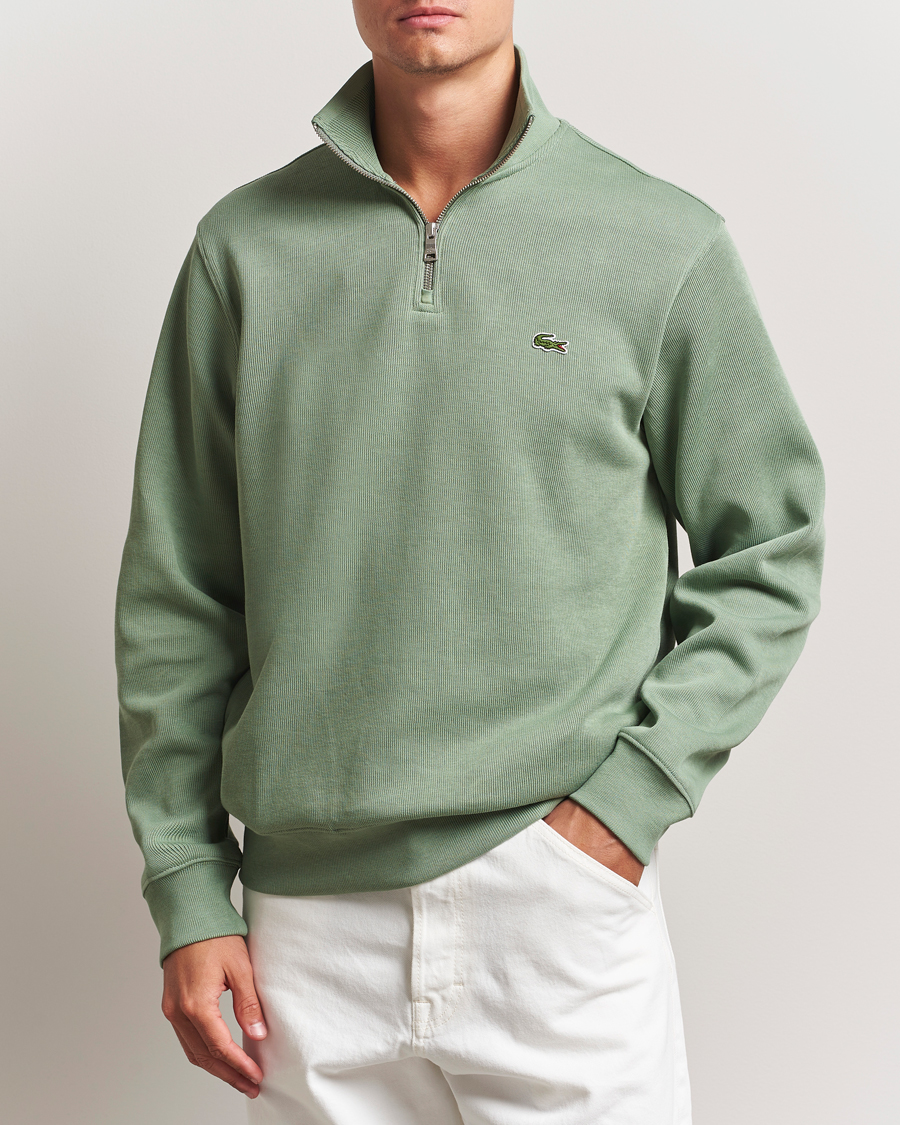 Lacoste Rib Interlock Half Zip Thyme Green