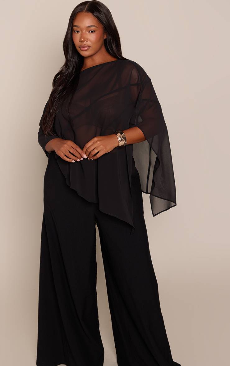 Noir Haut Cape En Mousseline Grande Taille