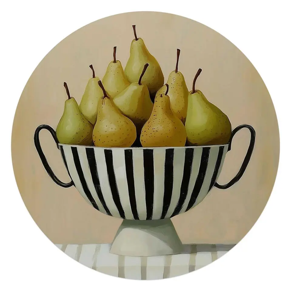 Glasschilderij Schaal met peren - Ø 70cm - Groen
