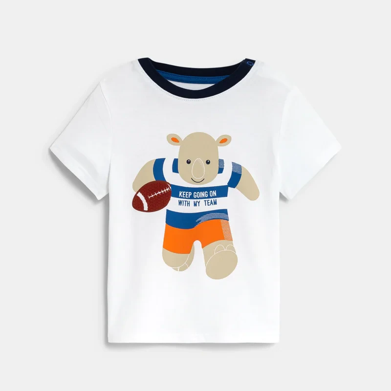 T-shirt rhinocéros rugby blanc bébé garçon Blanc