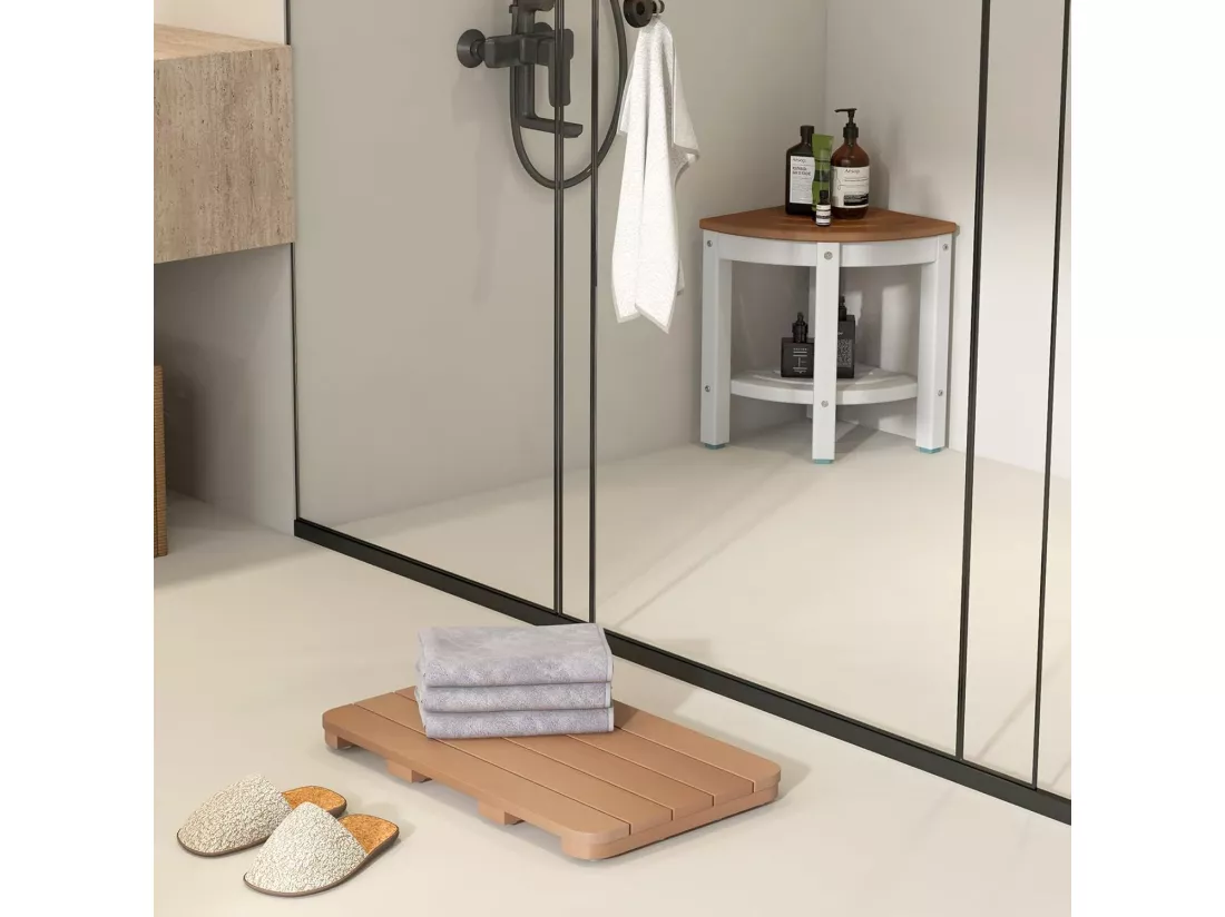 Caillebotis de douche, en hips anti-moisissures et antidérapant, (34 x 55 cm, marron)