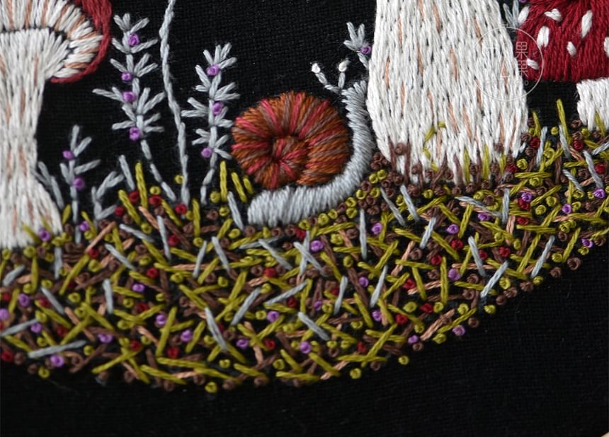 Embroidery Kingdom - Set van 2: DIY borduurpakket met omlijste paddenstoelornamenten (verschillende ontwerpen)