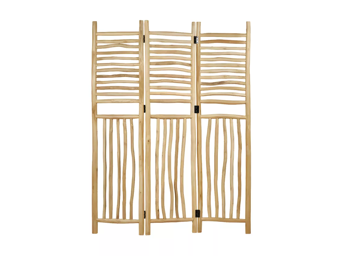 Paravent 3 pans pliables en bois de teck massif H. 170 cm - MARIANO