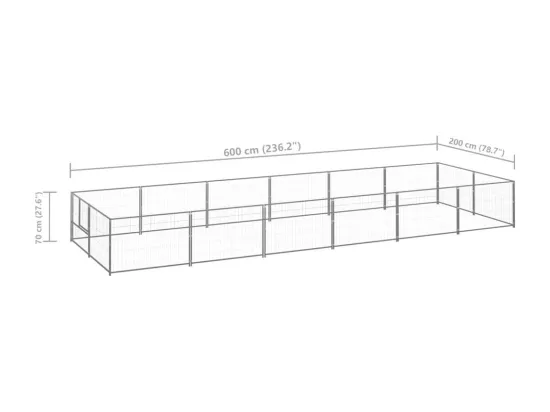 Chenil extérieur cage enclos argenté 600 x 200 x 70 cm 02_0000235