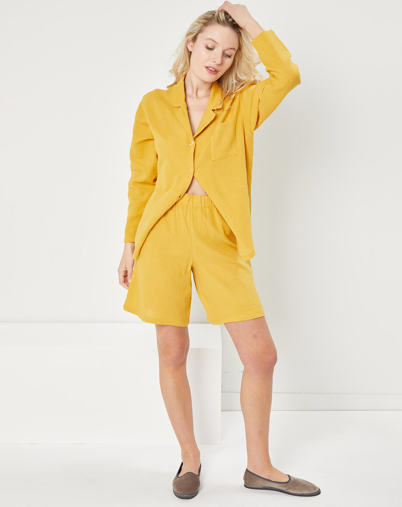 Quartier Latin Pyjama 100% Gaze de Coton Maria Intemporel jaune moutarde