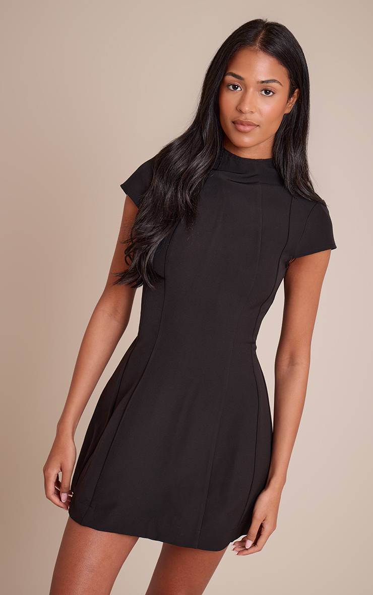 Noir Robe Mini Cintrée À Col Montant Tall