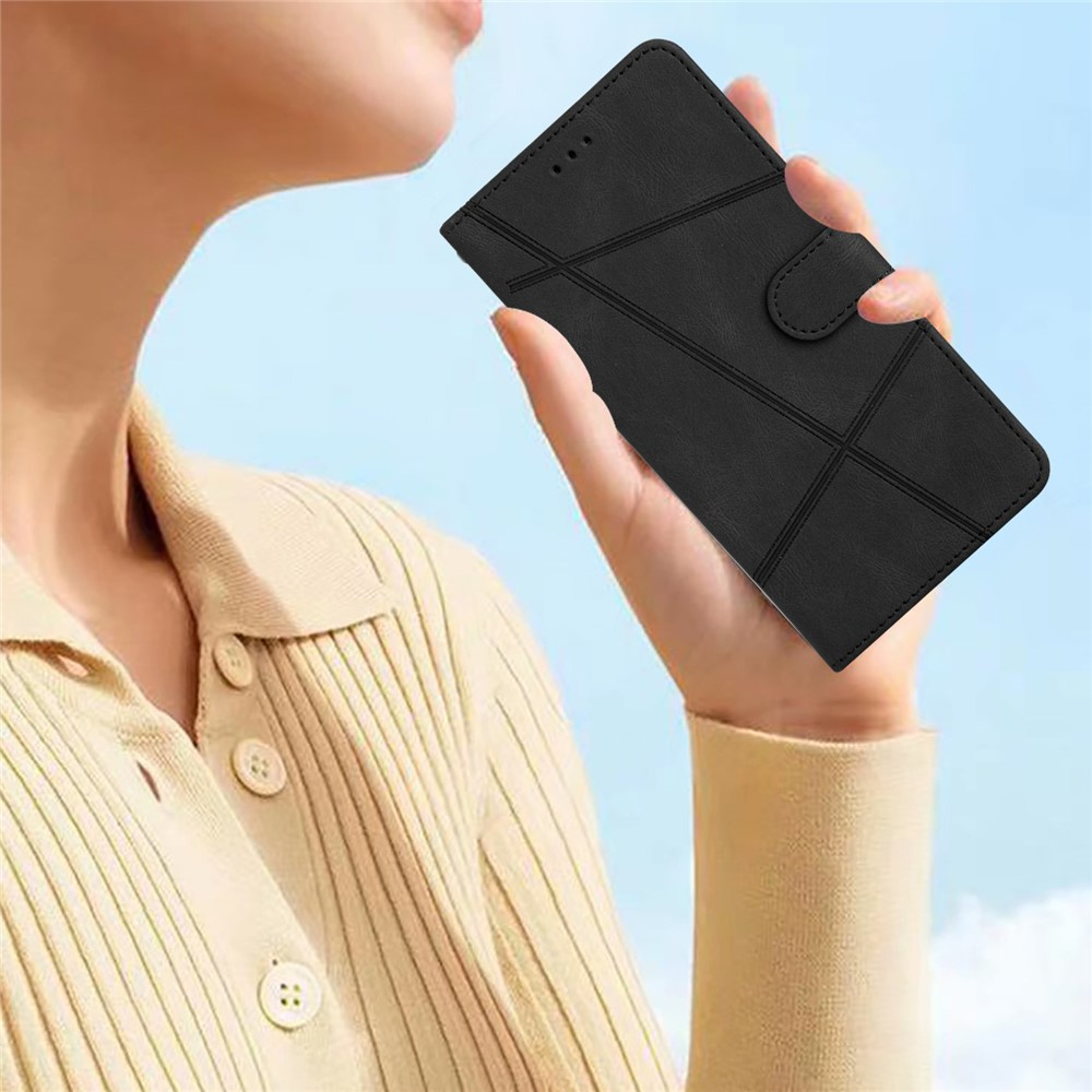 iPhone 17 Leder Tasche Flip Cover mit Kartenfächern Geometrisches Design - Schwarz