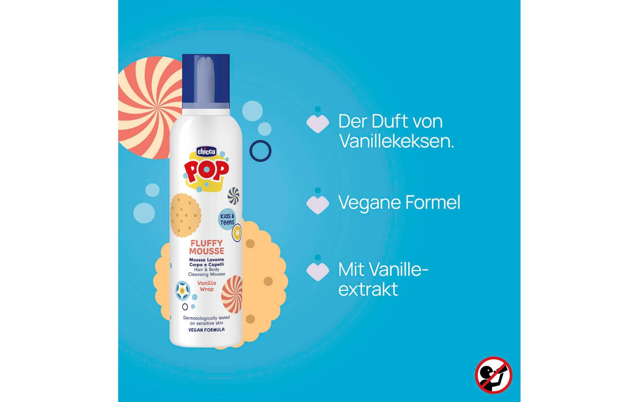 Fluffy Mousse Haar und Körper Vanille 200 mlSanfter 2-in-1 Reiniger für Körper und Haare