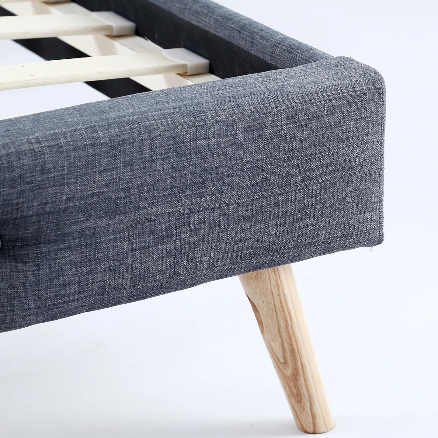 Lit double scandinave OSLO avec tête de lit et sommier 140 x 190 cm tissu gris anthracite