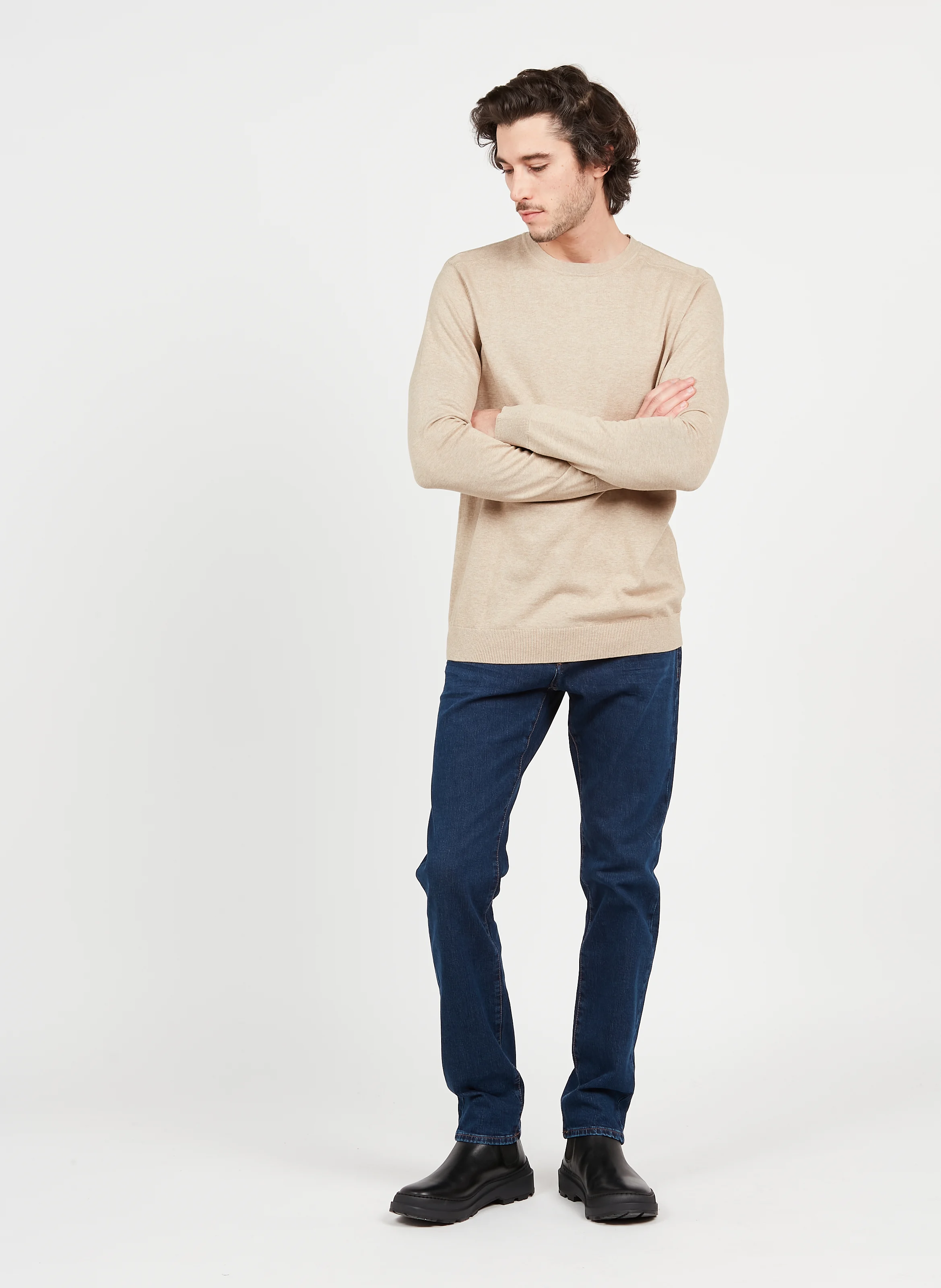 Pull col rond regular-fit en coton | Marron