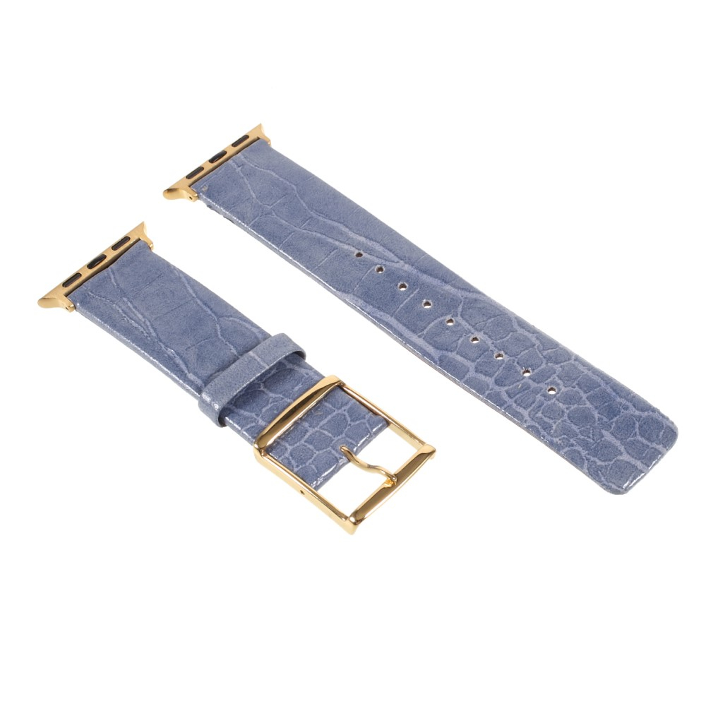 Apple Watch (49/46/45/44 mm) Ersatz Echtleder Armband im Kroko Look (Gelenkumfang: 180-230mm) - Blau