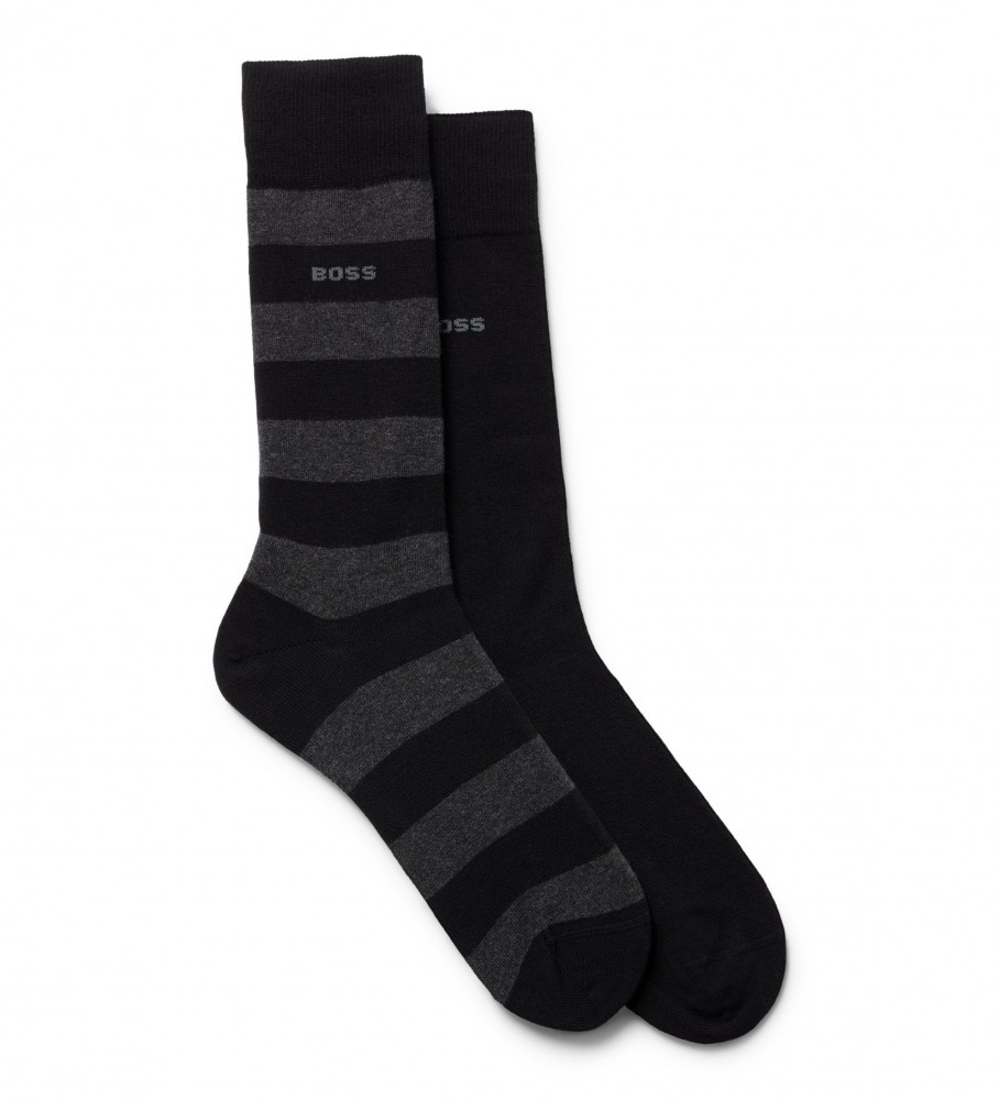 Pacote com 2 pares de meias BOSS BlockStripe, pretas